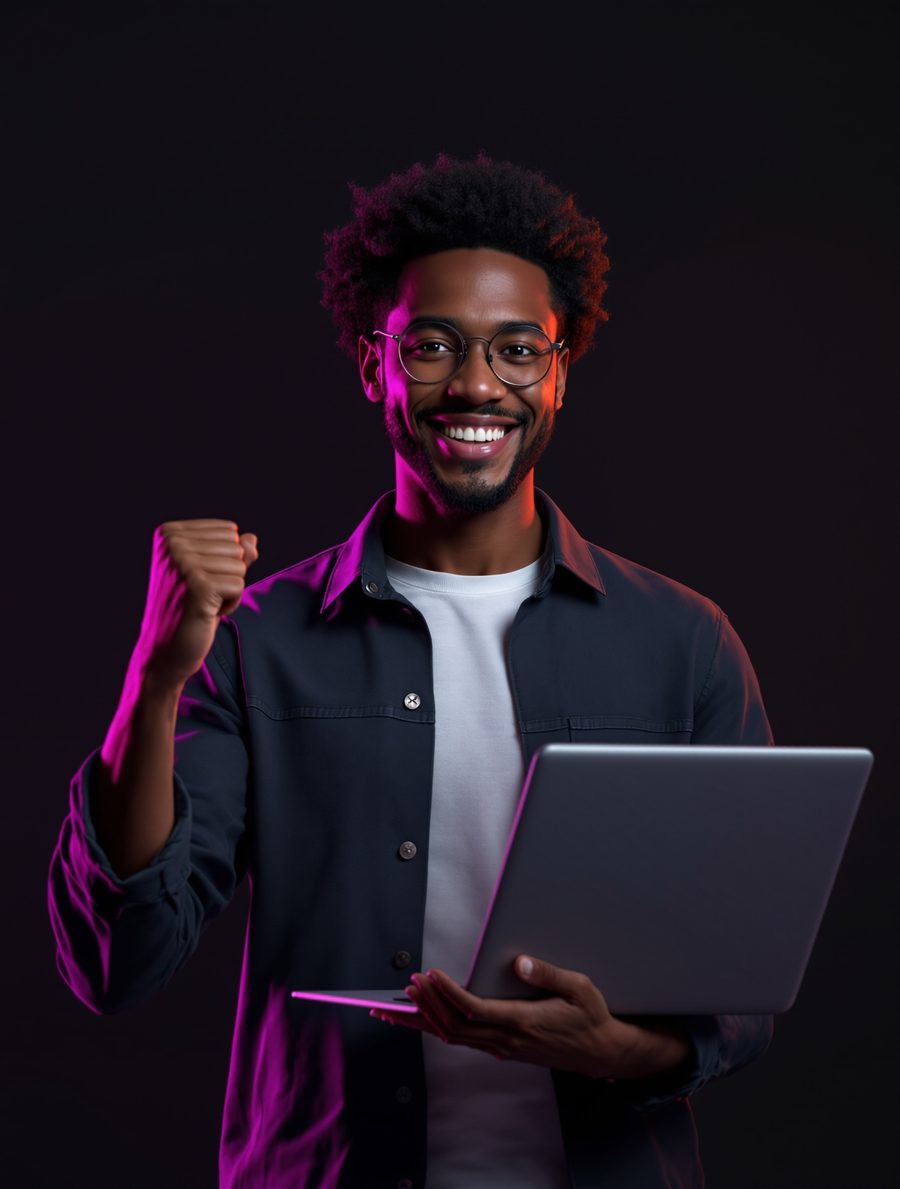 Jeune confiant qui maîtrise l'IA après le bootcamp